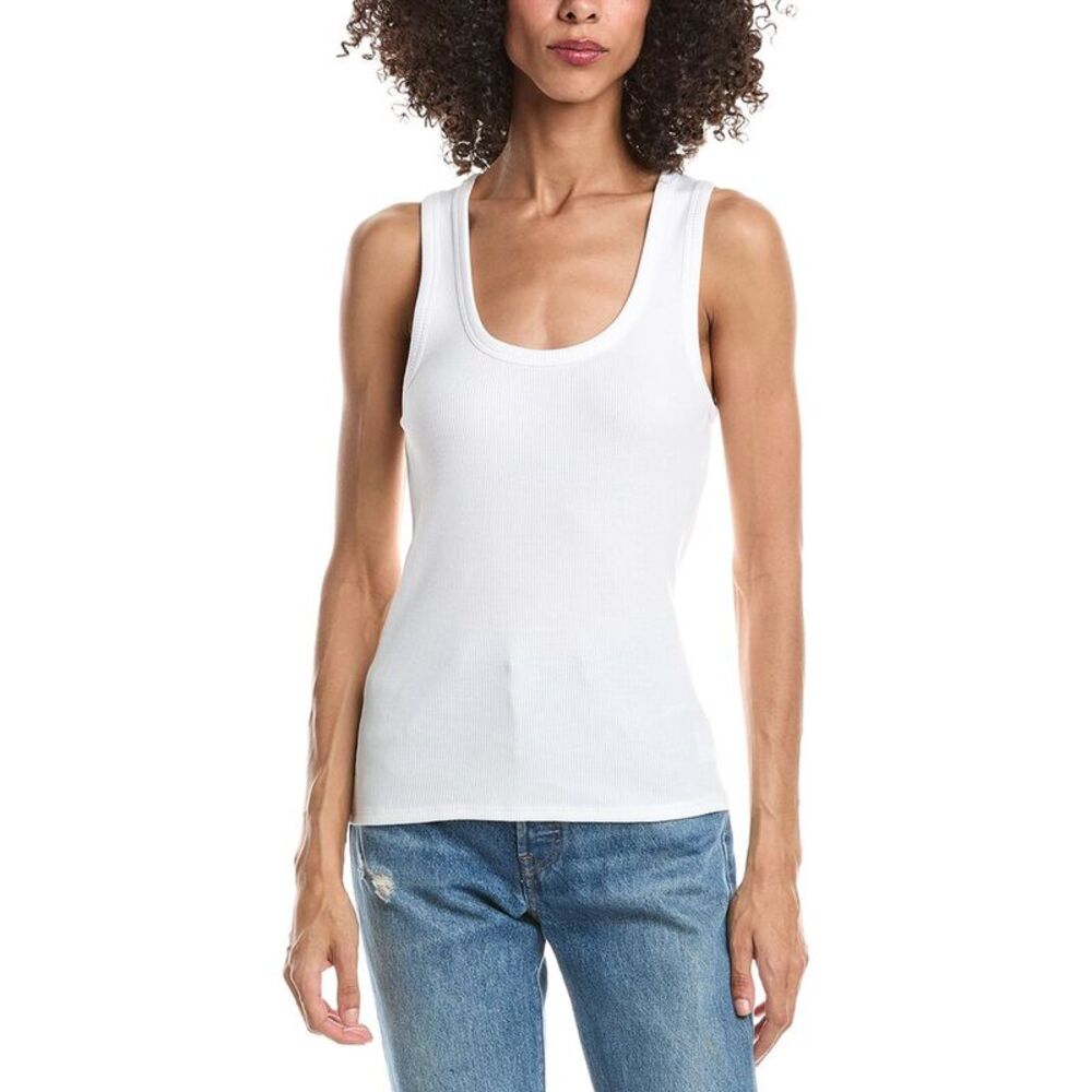 Theory Womens Scoop Neck Rib Tank Top, White